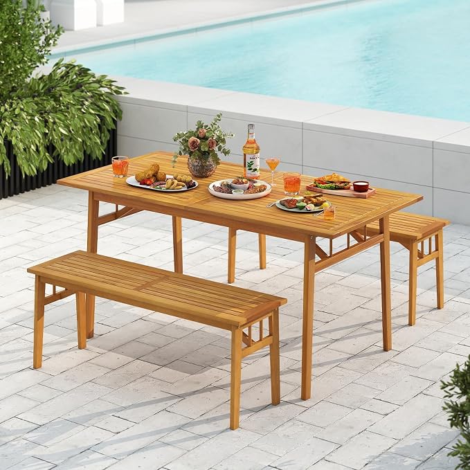 HAPPYGRILL Outdoor Acacia Wood Dining Bench, 48” Wooden Bench Patio Furniture for Entryway Garden Poolside Balcony, 800 LBS (2)