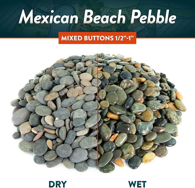 Mexican Beach Pebbles | 2000 Pounds of Smooth Unpolished Stones | Hand-Picked, Premium Pebbles for Garden and Landscape Design | Mixed Buttons, 1/2 Inch - 1 Inch