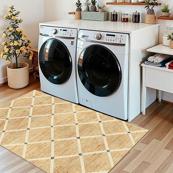 Cottage Trellis 3x5 Entryway Rug Indoor Outdoor Mats for Front Door | Washable Non-Slip Porch Rug Farmhouse Woven-Look Throw Rugs for Entryway Bedroom Office Kitchen Mat for Floor Porch Decor