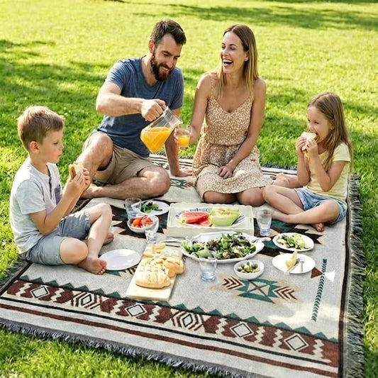 White Picnic Blanket, Extra Large Soft Cotton Gauze Picnic Rug 71"x71", Lightweight Breathable Blanket, Machine Washable for Beach, Camping, Park, Couples (Canyon Hues - No Straps)