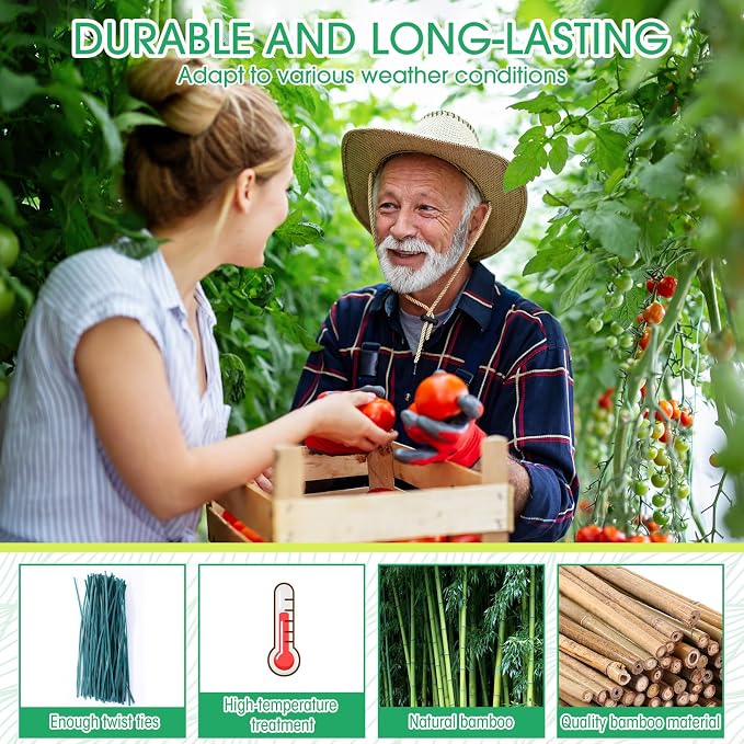 Suclain 60 Pcs Bamboo Plant Stakes Natural Garden Support Sticks for Climbing Plants Sturdy Bamboo Garden Stakes for Tomato, Beans, Flowers and Potted Plants, Vegetables, Indoor & Outdoor (2 ft)