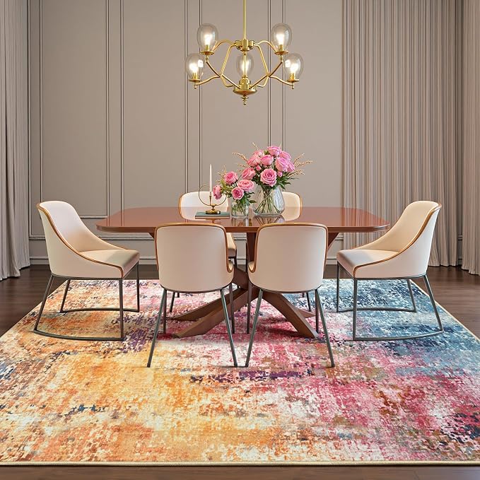 4x6 Colorful Washable Area Rug for Living Room Bedroom, Modern Abstract Non-Slip Rugs, Low Pile Soft Stain Resistant Carpet for Dining Room, Kitchen, Office, Dorm, Bedside Decor