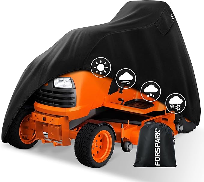 FORSPARK Riding Lawn Mower Cover – Waterproof & UV-Resistant High-Density Oxford Fabric, Fits Decks Up to 47", Windproof & Tear-Resistant Outdoor Protection with Storage Bag