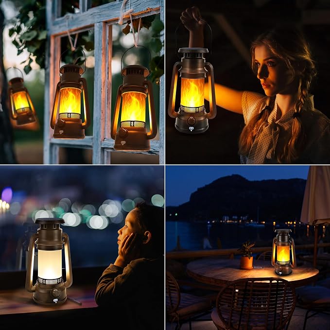 Toodour Solar Lantern Outdoor Lights, 2 Pack Vintage Solar Camping Lantern with 2 Modes, Dual Charging Solar/USB Waterproof Hanging Solar Light for Camping Patio Garden Yard Porch Outdoor Indoor Decor