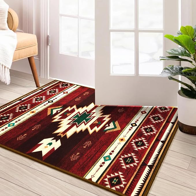 BENRON Western Entryway Rug 2x3, Small Area Rugs for Kitchen, Red | Southwest aztec Rug,Throw Rugs for Hallway Porch Front Door Washable