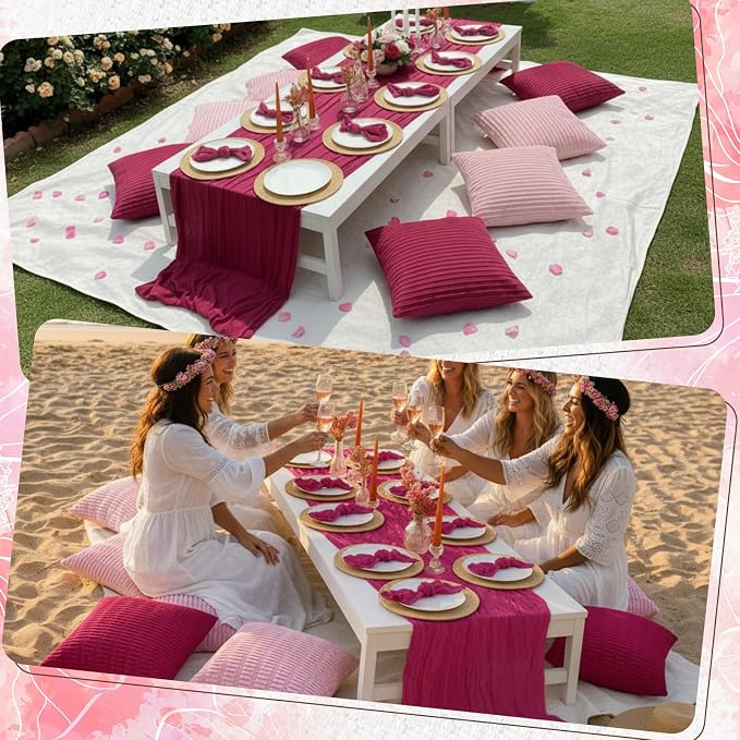 Beeveer 14 Pack Picnic Kit 91x71 Inch Extra Large Outdoor Boho Picnic Blanket with Girl Colors Table Runner, 6 Throw Pillow Cover 6 Napkin Woven Cotton Yarn Washable Beach Blanket for Camp Wedding