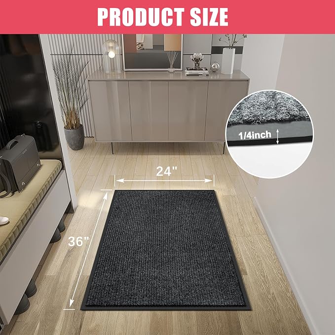 Kuyal Front Door Mat, 2'x3' Indoor Outdoor Entrance Mats, Commercial Floor Inside Outside Entrance, Heavy Duty Durable Welcome Mat, Rubber Backing Non Slip Outdoor Mats for Entryway,Black