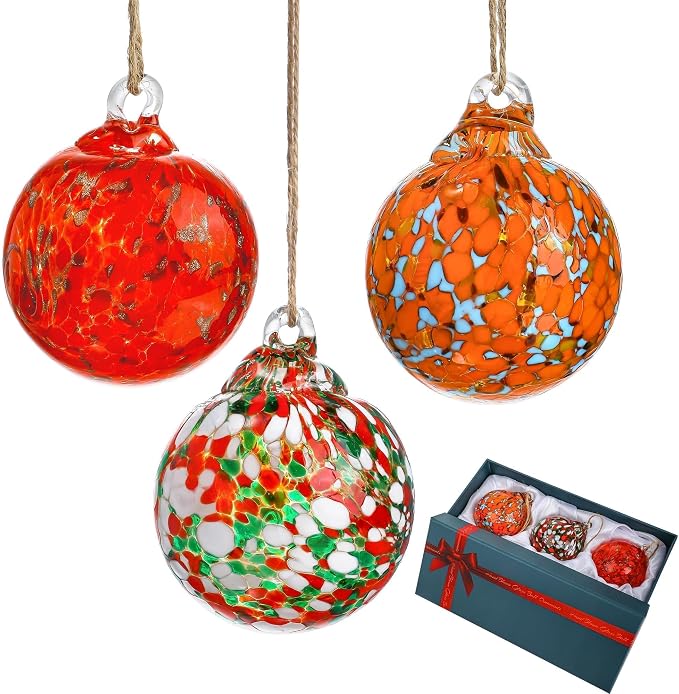 Set of 3 Hand Blown Glass Ball Ornament 2.3in Hanging Glass Gazing Balls