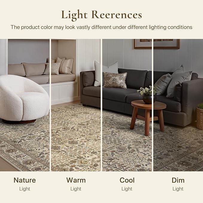4x6 Area Rug for Living Room, Washable Low Pile, Dark Espresso | Vintage Distressed Design, Spill Resistant Lightweight Non-Shedding Carpet for Bedroom, Dining Room, Office