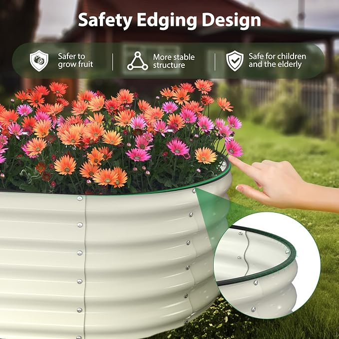 Winpull Raised Garden Bed Kit, 6x3x1.5 ft Galvanized Planter Box Outdoor with Safety Edging, Large Metal Raised Beds for Gardening Vegetables Flower Herb (Pearl White)