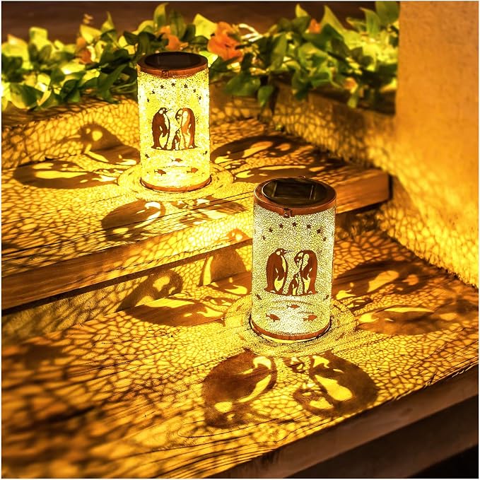 Penguin Solar Lanterns Outdoor Waterproof Hanging Solar Lights Penguin Gifts for Women Men Metal Decorative LED Lanterns for Garden Decor,Yard,Patio,Lawn,Tabletop,Pathway