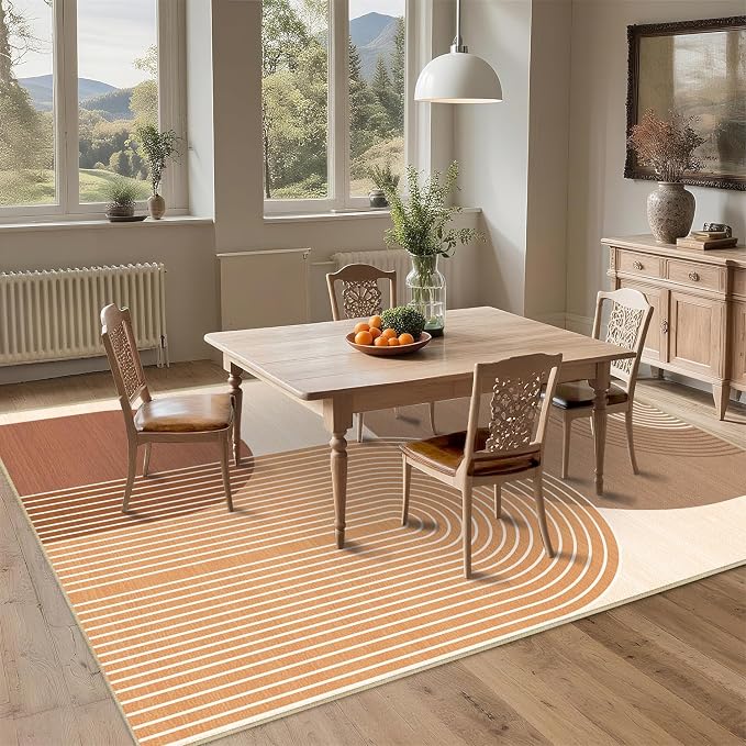 Large Area Rug 5x7 Boho Rug Living Room Bohemian Rugs Machine Washable Modern Geometric Rug Non Slip Printed Low Pile Indoor Floor Carpet for Dining Room Bedroom Office,Orange