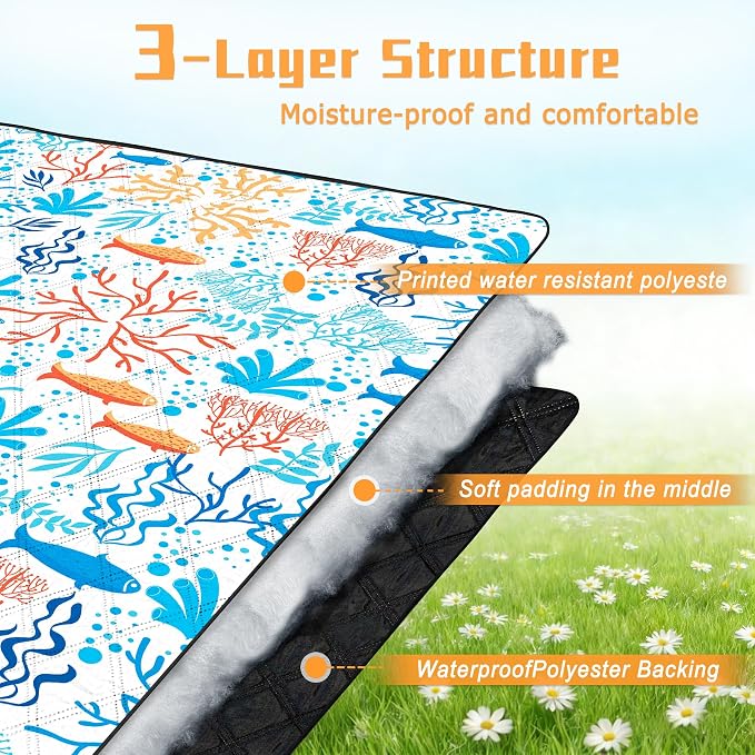 79" x 118" Picnic Blanket Extra Large,Waterproof Sandproof Foldable Outdoor Blanket Beach Blanket Ocean Picnic Mat for Camping,Lawn,Park(Coral)