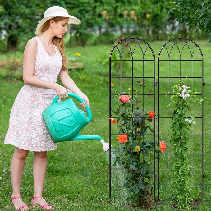 SUNYRISY 4Pack Metal Garden Trellis for Climbing Plants Outdoor, 59x16in Metal Plant Support for Flowers Tomato Cucumber Rose Vegetable Garden Courtyards Lawns Decoration, Black