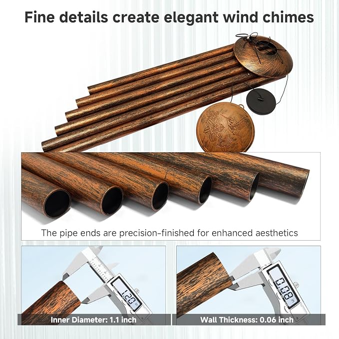 66" Extra Large Wind Chimes for Outside Deep Tone, 6 Thick and Bold Aluminum Tubes Relaxing Melody with Vintage Hummingbird Windcatcher for Garden Patio Decor, Great Gift Idea for Mother's Day