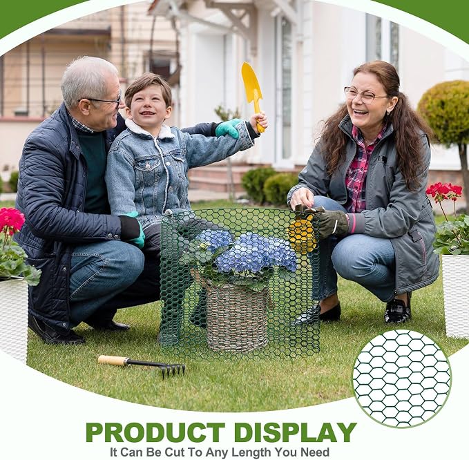 All-in-One 200 Inch Plant Protectors from Animals Kit - 0.85mm Heavy Duty Chicken Wire Cloche,Free-Cut Wire Mesh Roll Includes Pliers, Gloves, Ties, Stakes for Custom Outdoor Cages (16 * 200 Inch)