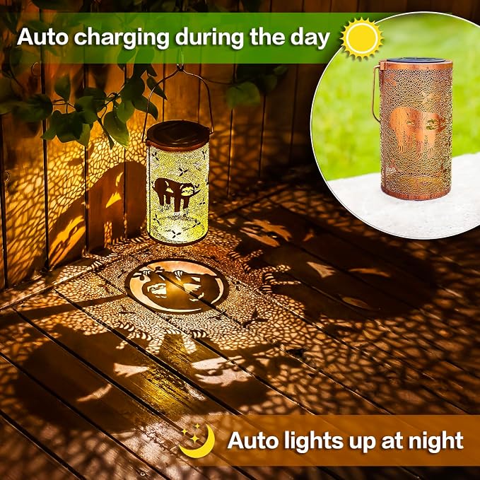 Sloth Solar Lanterns Outdoor Waterproof Hanging Solar Lights Sloth Gifts for Women Men Metal Decorative LED Sloth Lanterns for Garden Decor,Yard,Patio,Lawn,Tabletop,Pathway,Landscape