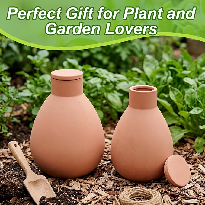 1.25 Gallon Large Olla Terracotta Watering Pots with Lid Self Watering Pots Water Dripper Automatic Plant Irrigation Devices System Vacation for Gardens Raised Beds Indoor Outdoor Plants