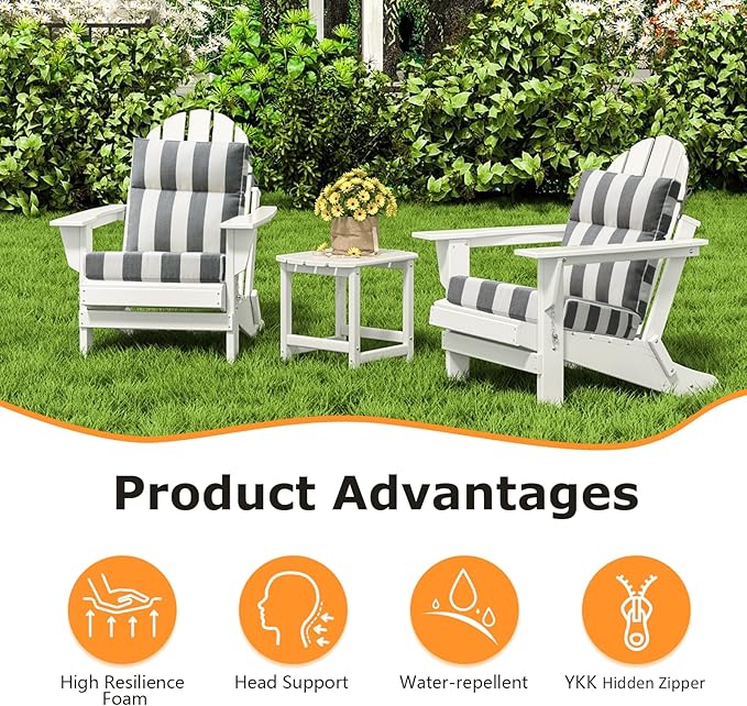 Unimatta Outdoor High Back Chair Cushion Seat Pads, 44 x 21 Inch Water-Repellent & Fade-Resistant Patio Furniture Cushions with Ties for Adirondack, Rocking Chairs, Gray Stripe