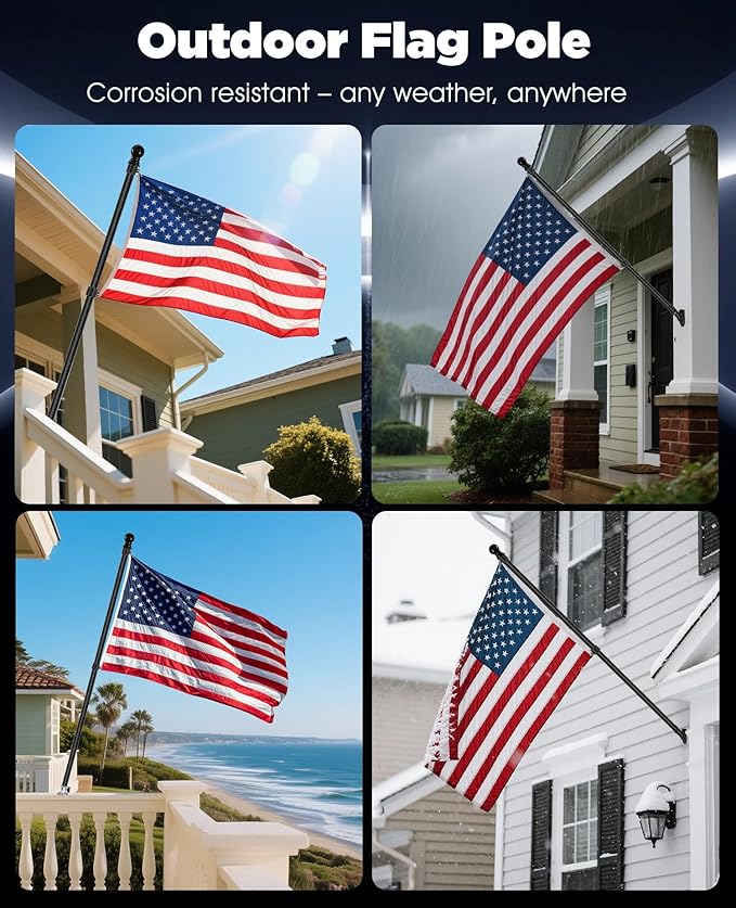 6FT Carbon Fiber Flag Pole for Outside House – Black Outdoor Flagpole Heavy Duty, Never Rust, 360° Rotating Flag Rings & 304 Stainless Carabiners Included (72 Inch, Diameter 1 Inch)