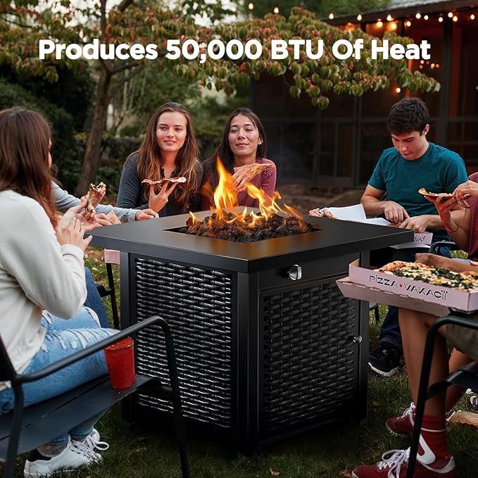Ciays Propane Fire Pits 28 Inch Outdoor Gas Fire Pit, 50,000 BTU Steel Fire Table with Lid and Lava Rock, Add Warmth and Ambience to Gatherings and Parties On Patio Deck Garden Backyard