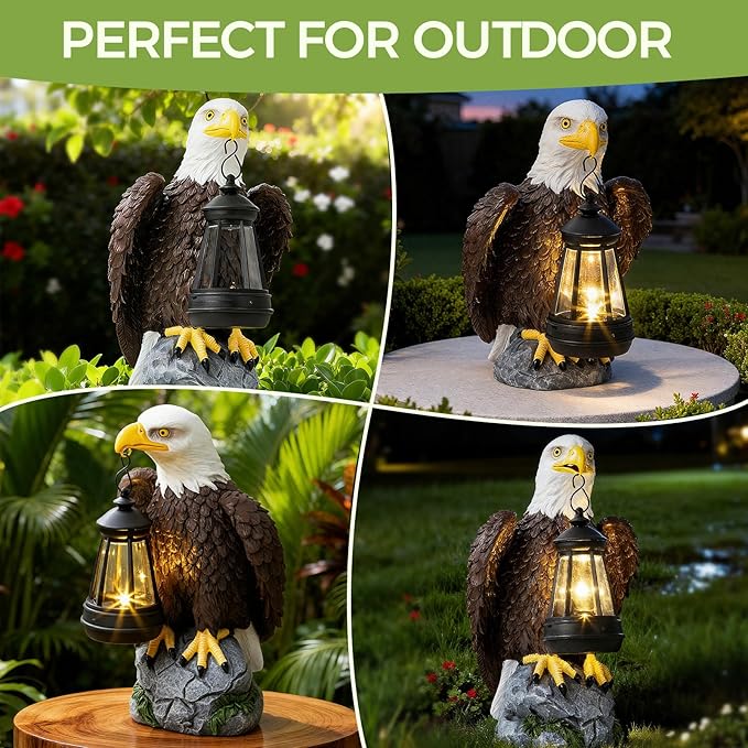YDKOJGW 250 Anniversary USA Bald Eagle Garden Statue,Solar Garden Outdoor Statues Bald Eagle with Light, Lawn Decor Statue for Patio, Balcony, Yard Ornament,Home Decor Gift for Men Father