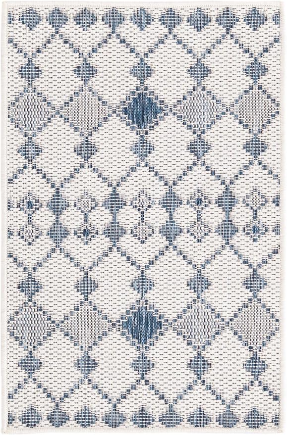 Unique Loom Outdoor Trellis Collection Area Rug - Traliccio (2' 2" x 3' 1" Rectangle, Ivory/ Navy Blue)