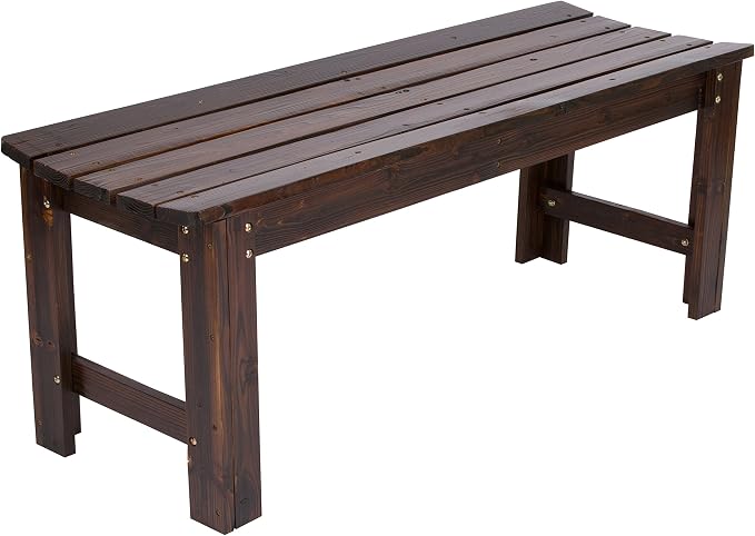Shine Company Outdoor Wood Backless Patio Garden Bench, 4 Ft, Burnt Brown
