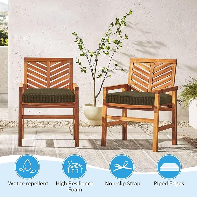 18.5 x 16 Inch Sunbrella Outdoor Chair Cushions with Tie Straps, Set of 4 Thick Water Repellent Rectangle Patio Chair Pads for Garden Lawn Patio Furniture, Dash Walnut