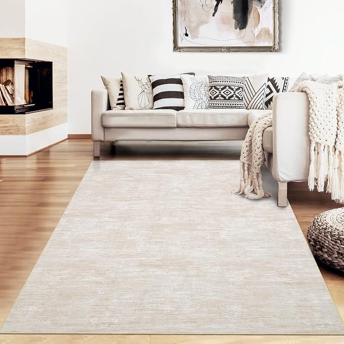 GarveeHome 4x6 Rugs for Bedroom Solid Color Machine Washable Area Rugs for Living Room, Non Slip Non Shedding Floor Cover Carpet Stain Resistant Low Pile Mats for Entryway Playroom Office, Beige