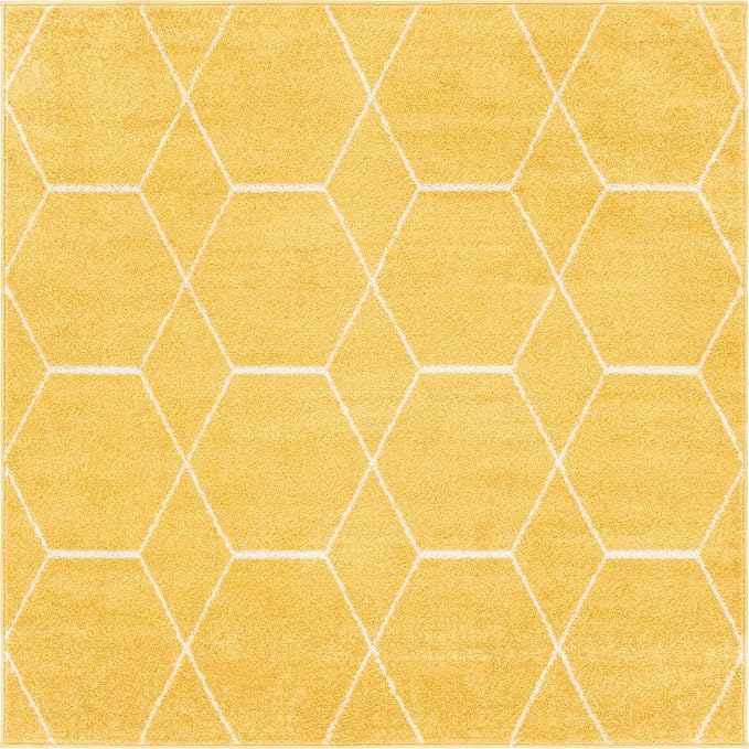 Unique Loom Trellis Frieze Collection Area Rug - Geometric (5' Square, Yellow/ Ivory)