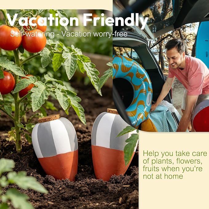 4 Pack Terracotta Watering Spikes, Plant Watering Devices Wine Bottle Automatic Plant Self Watering Spikes for Vacations, Clay Self-Watering Stakes for Indoor Outdoor Plants