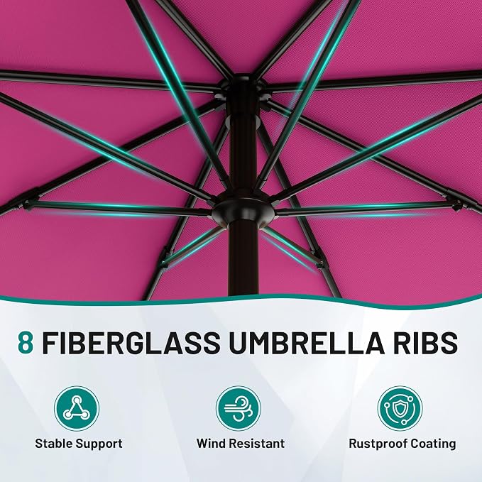 AreShark 10 FT Outdoor Patio Umbrella, Patio Table Umbrella with Push Button Tilt and Crank, Outdoor Patio Umbrellas with 8 Fiberglass Ribs, Patio Umbrellas for Market, Garden, Pool (Rose Pink)