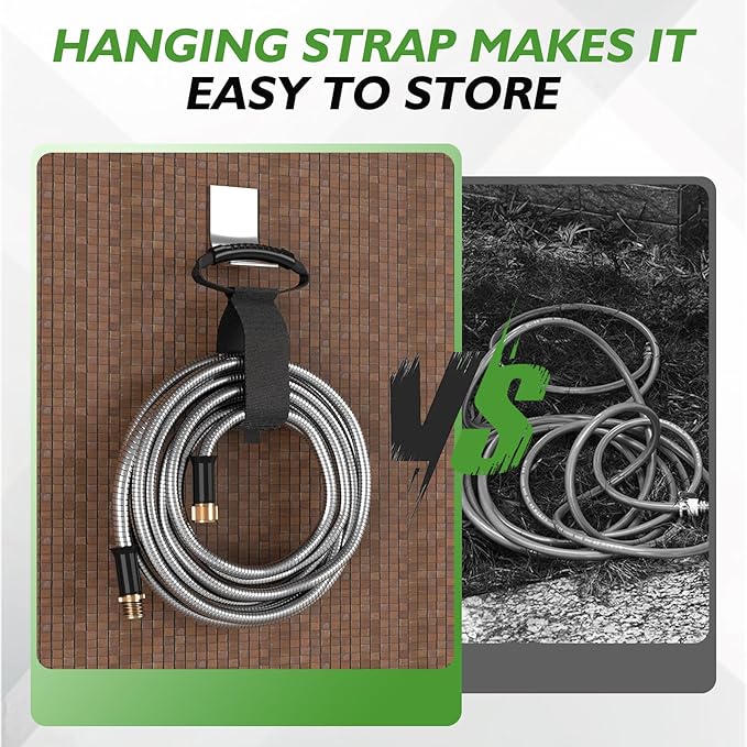 GARDENWORK Garden Hose,75ft Stainless Steel Garden Hose,Metal Hose with 10 Function Sprayer Nozzle,Flexible,Never Kink & Tangle for Outdoor,Yard,Lawn,Patio,Car