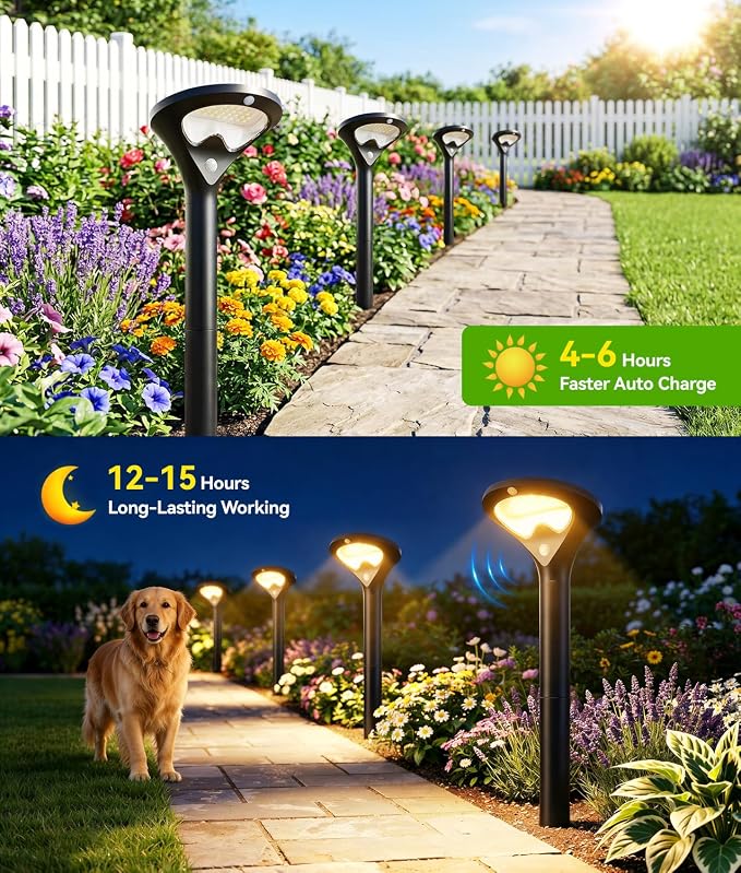 ELECLINK Solar Pathway Lights Outdoor with Motion Sensor, 2 Pack Security Solar Garden Lights, 400LM Bright LEDs, Upgraded Glass Panel, 3 Modes Waterproof Path Lights for Yard Patio Walkway Driveway