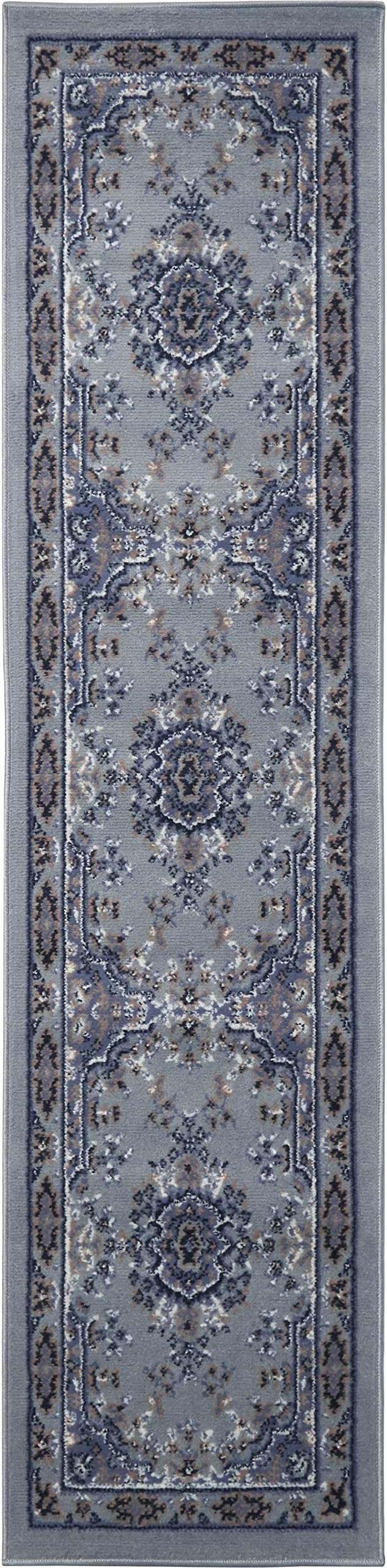 Home Dynamix Premium Sakarya Traditional Medallion Border Area Rug, Silver, 1'9"x7'2" Runner