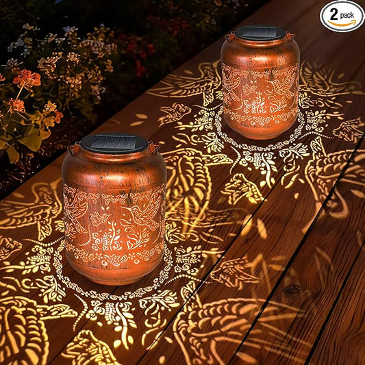 2 Packs Hummingbird Solar Lanterns Outdoor Waterproof Christmas Gifts for Women Mom Grandma Garden Decor Metal Hanging Solar Lights for Yard Hummingbird Birthday Gardening Gifts