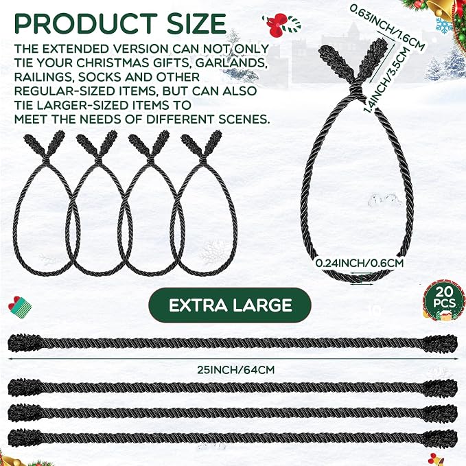 Zhengmy 20 Pcs 25 Inch Extra Long Christmas Garland Ties Christmas Decorative Twist Ties for Banister Reusable Flexible Twist for Holiday Xmas Home Decorations Craft Wrapping (Black)