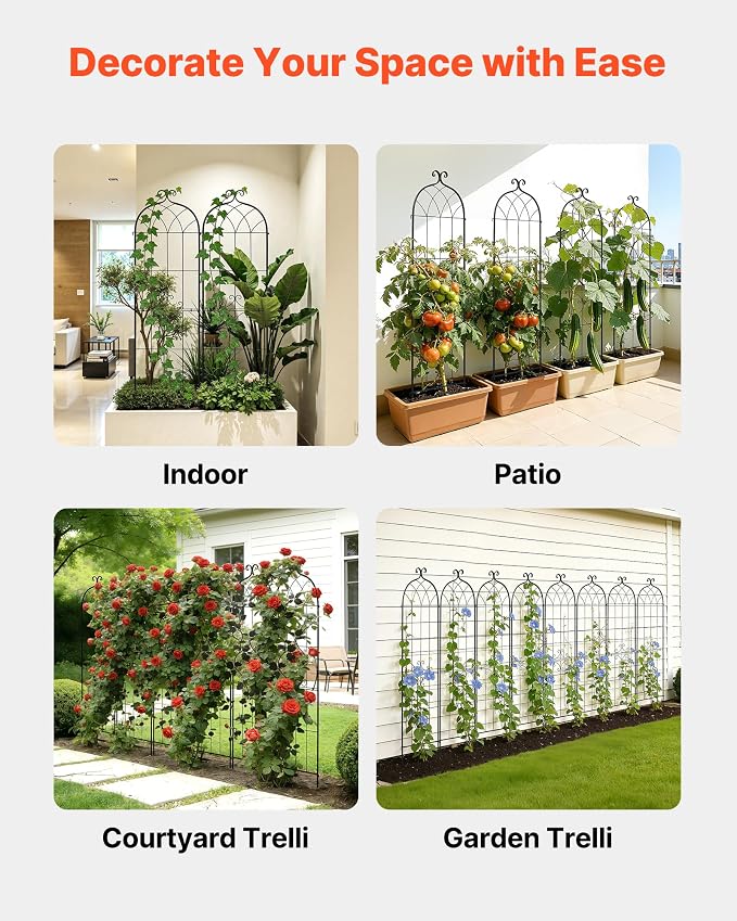 VEVOR Garden Trellis, 71 x 20 inch Rose Trellis, 8 Packs Garden Flower Rose Trellises with Powder-Coated Finish & Convenient Locking Design, Plant Support Trellises for Flowers, Vegetables, Roses