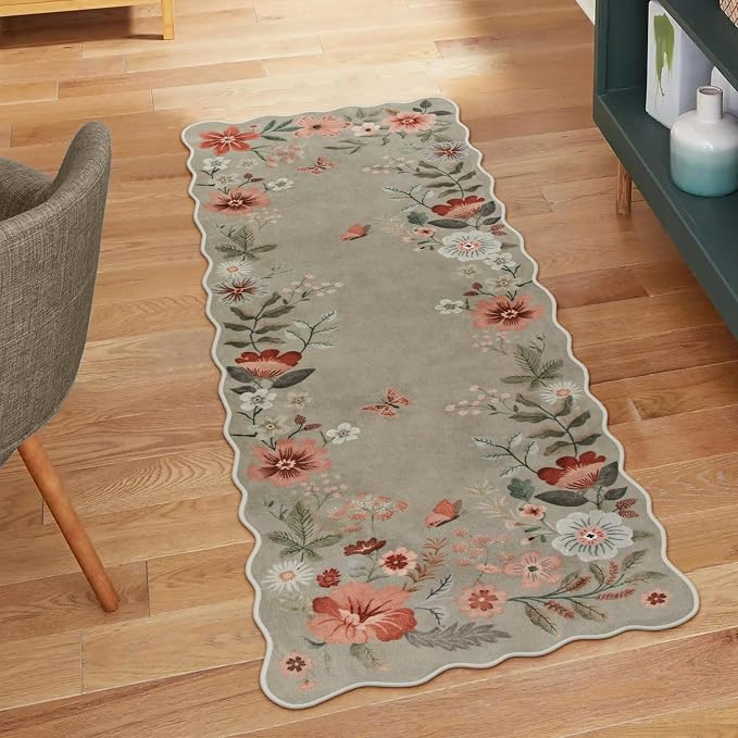 Lahome Floral Entryway Rug, 2x4 Soft Fall Kitchen Rug Non Slip Washable | Ultra-Thin Soft Non-Slip Door Mat Indoor Entrance Boho Small Throw Carpet for Bathroom Bedroom Flore, Brown