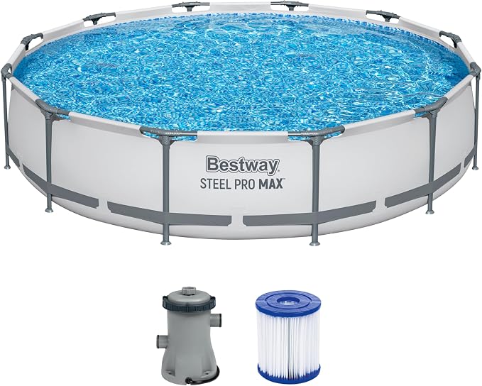 Bestway Steel Pro MAX Frame Pool Set with Filter Pump, Diameter 366 x 76 cm, Light Grey, Round