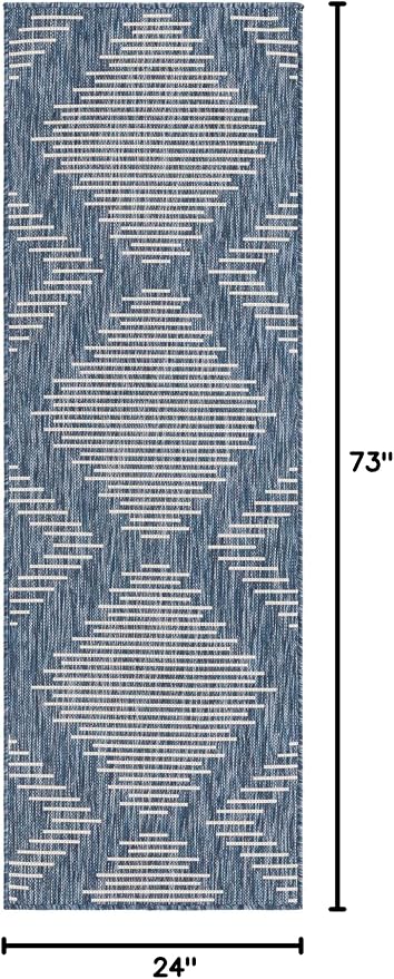 Unique Loom Outdoor Modern Collection Area Rug - Tambor (2' x 6' 1" Runner, Blue/ Ivory)