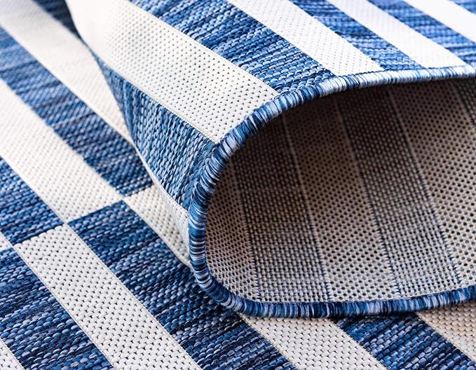 Unique Loom Outdoor Striped Collection Area Rug - Striped (4' 1" x 6' 1" Rectangle, Blue/Ivory)