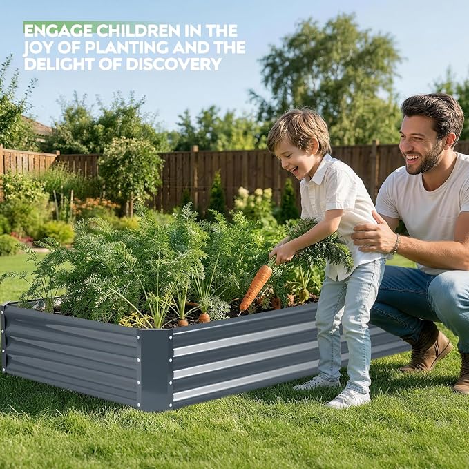 2Pack 6×3×1ft Galvanized Raised Garden Bed Kit, Metal Planter Boxes Outdoor, Large Raised Beds for Vegetables, Fruits, and Flowers - Grey