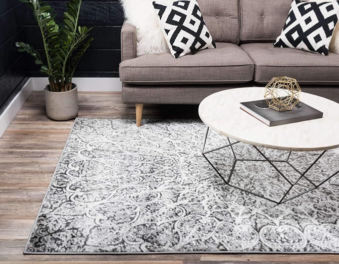 Unique Loom Sofia Collection Area Rug - Grace (8' x 10', Dark Gray/ Gray)