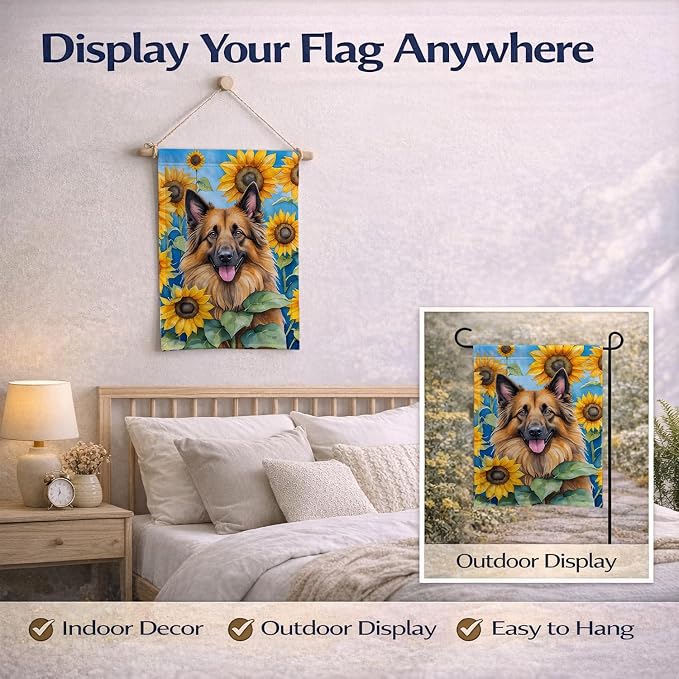 Caroline's Treasures DAC6024GF Belgian Tervuren in Sunflowers Garden Flag Mailbox Flag Decorative Yard Flag Banner Outside Patio Artwork Yard Flower Beds, Garden Size, Multicolor