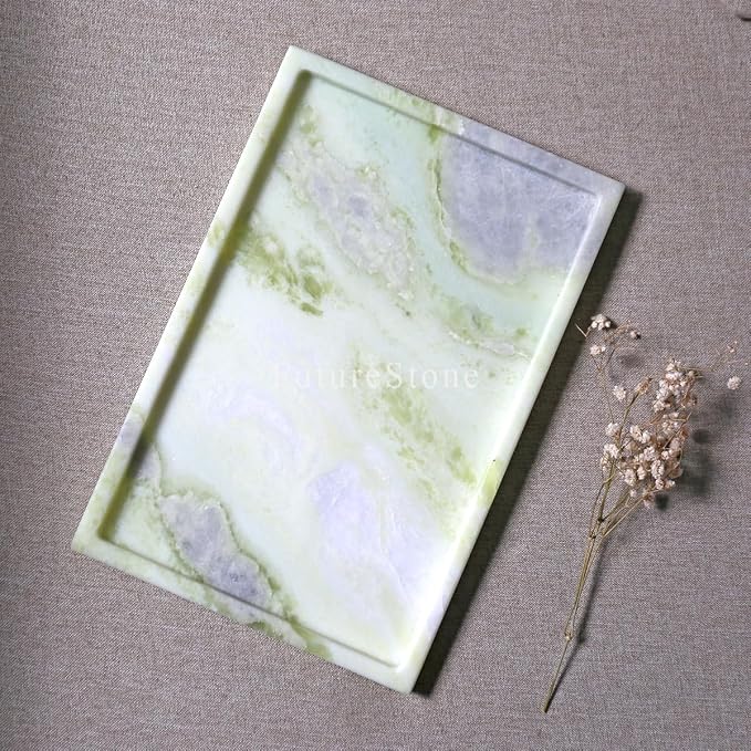 Real Luxurious Natural Marble Vanity Tray Genuine Marble Storage Tray for Home Decor Stone Tray for Bathroom/Kitchen/Vanity/Dresser,Plate Holder for Tissues, Candles, Towel