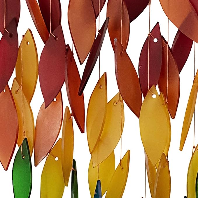 Blue Handworks Rainbow Deluxe Waterfall Glass Wind Chime | Handcrafted Deluxe Waterfall Glass Wind Chime Spanning the Full Rainbow Spectrum - Violet, Blue, Green, Yellow and Red