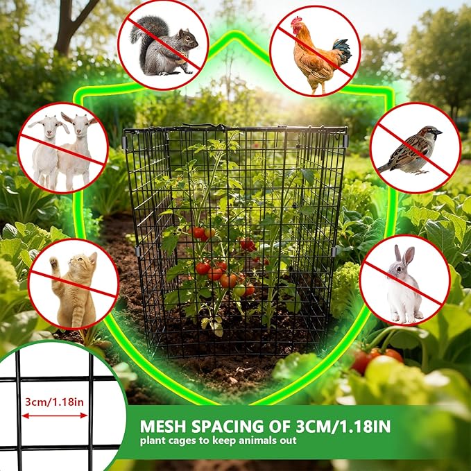 Garden Wire Cloches For Plants Extra Large 13.2" X13.2" X16.7" Rustproof Plant Cages For Outdoor Plants Protectors From Animals With Openable Top Cover & Stakes Plant Cages To Keep Animals Out (4 PCS)
