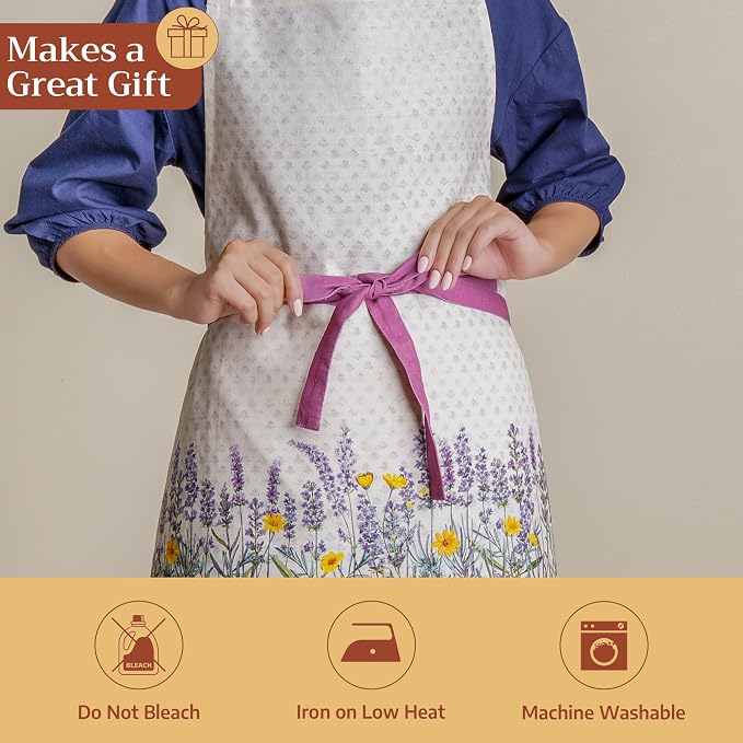 Maison d' Hermine Aprons for women with Pocket 100% Cotton (27.50"x31.50") | Adjustable Neck Strap & long ties Apron Men Chef Wedding Cooking Gardening Server Maid